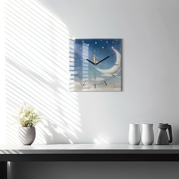 Skleněné hodiny čtvercové Dívka na měsíci