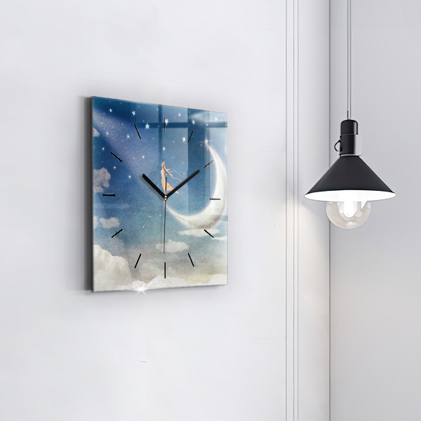 Skleněné hodiny čtvercové Dívka na měsíci