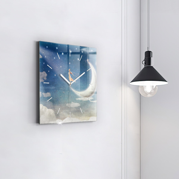 Skleněné hodiny čtvercové Dívka na měsíci