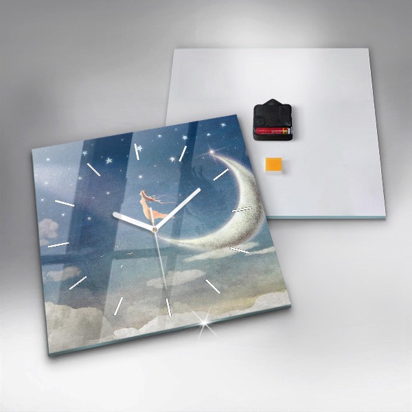 Skleněné hodiny čtvercové Dívka na měsíci