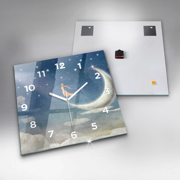 Skleněné hodiny čtvercové Dívka na měsíci