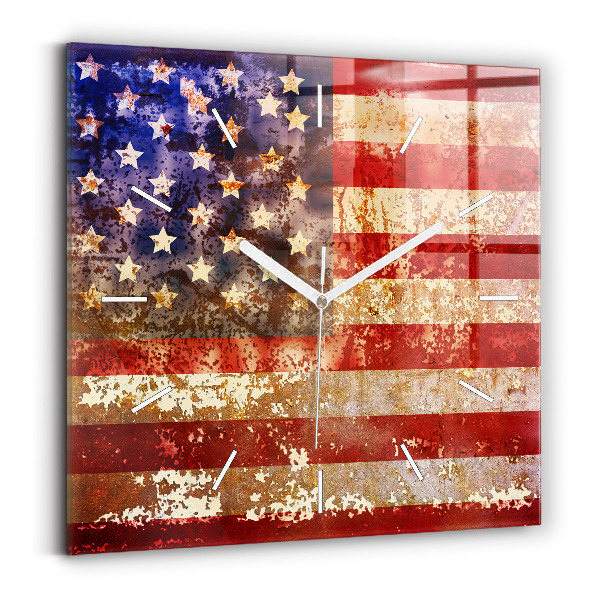 Skleněné hodiny čtvercové Vlajka USA ve vintage stylu