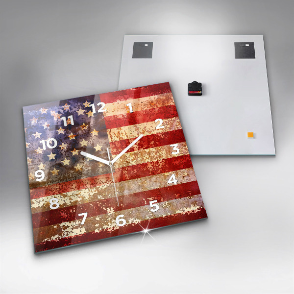Skleněné hodiny čtvercové Vlajka USA ve vintage stylu