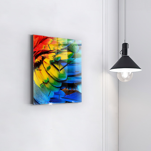 Čtvercové nástěnné hodiny Barevná ptačí křídla
