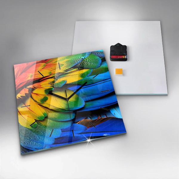 Čtvercové nástěnné hodiny Barevná ptačí křídla