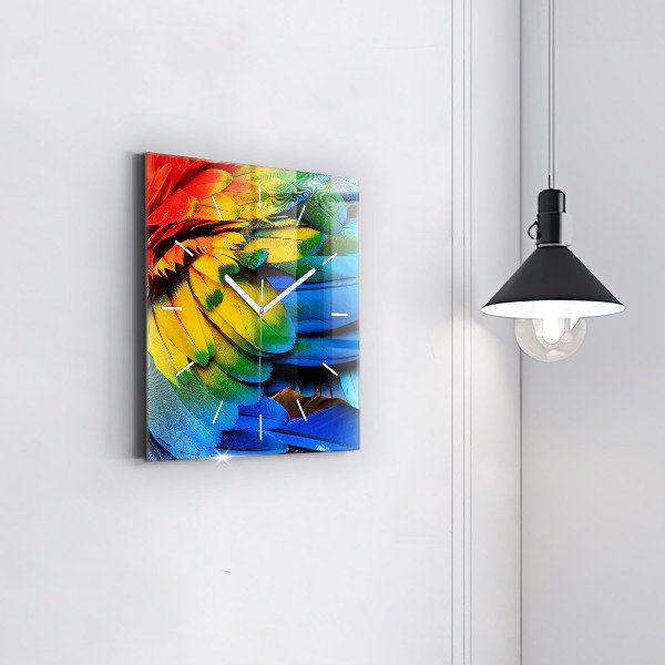 Čtvercové nástěnné hodiny Barevná ptačí křídla