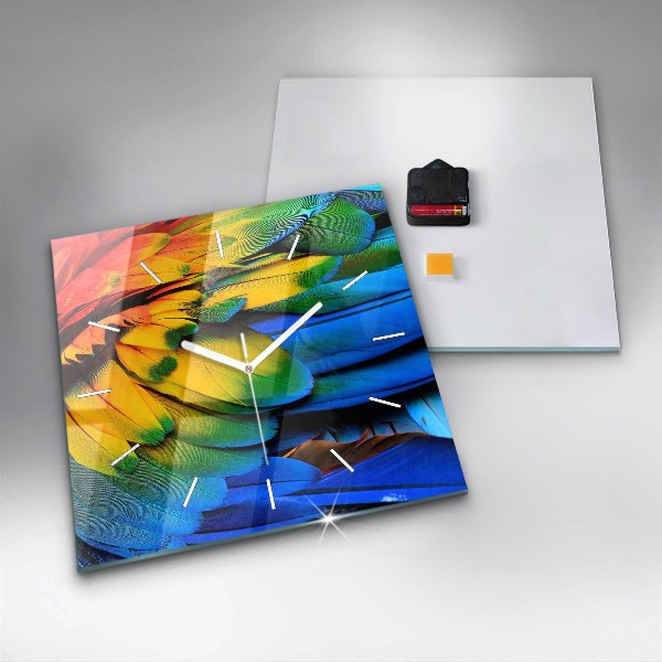 Čtvercové nástěnné hodiny Barevná ptačí křídla