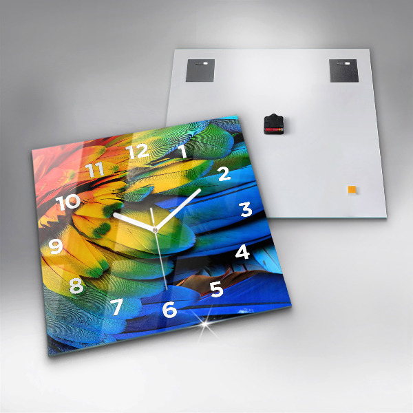 Čtvercové nástěnné hodiny Barevná ptačí křídla