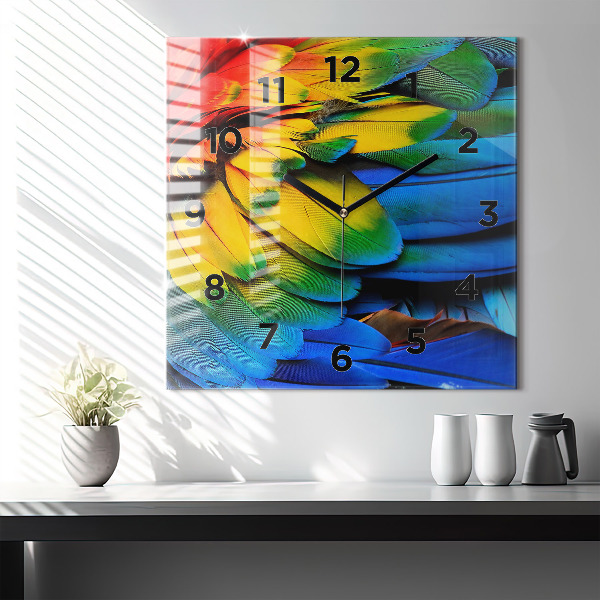 Čtvercové nástěnné hodiny Barevná ptačí křídla