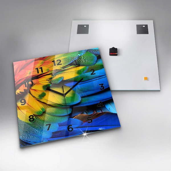 Čtvercové nástěnné hodiny Barevná ptačí křídla