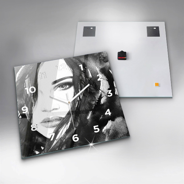 Čtvercové nástěnné hodiny Portrét ženy