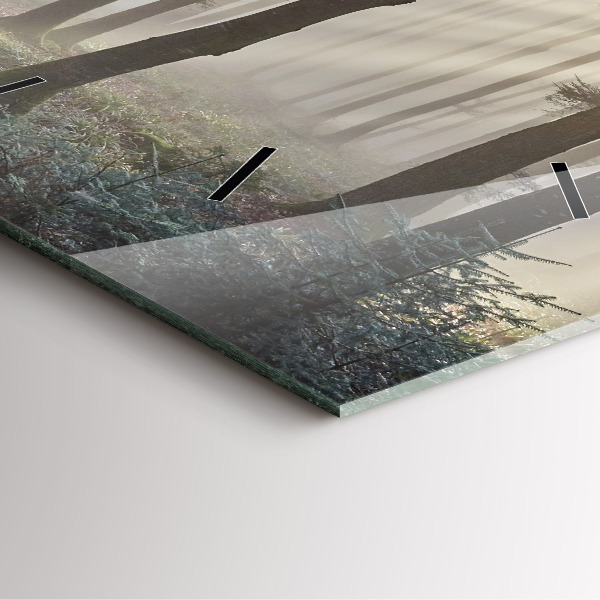 Čtvercové nástěnné hodiny Les v mlze