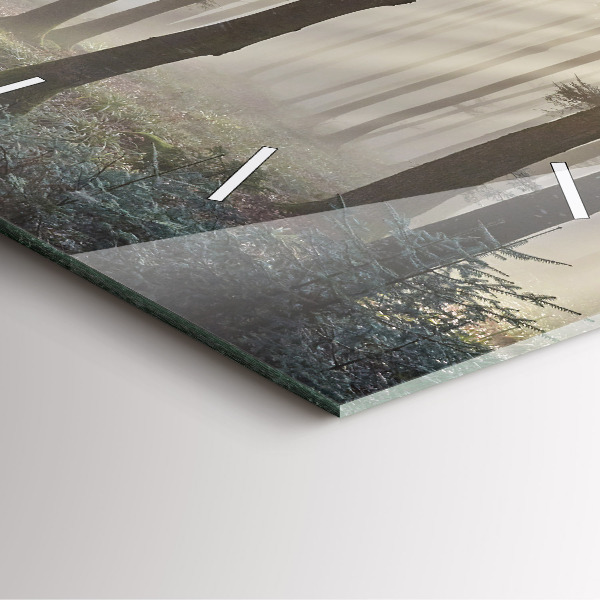 Čtvercové nástěnné hodiny Les v mlze