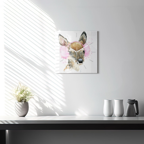 Čtvercové nástěnné hodiny Lesní jelen