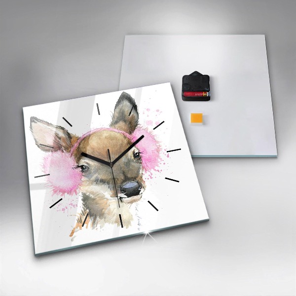 Čtvercové nástěnné hodiny Lesní jelen