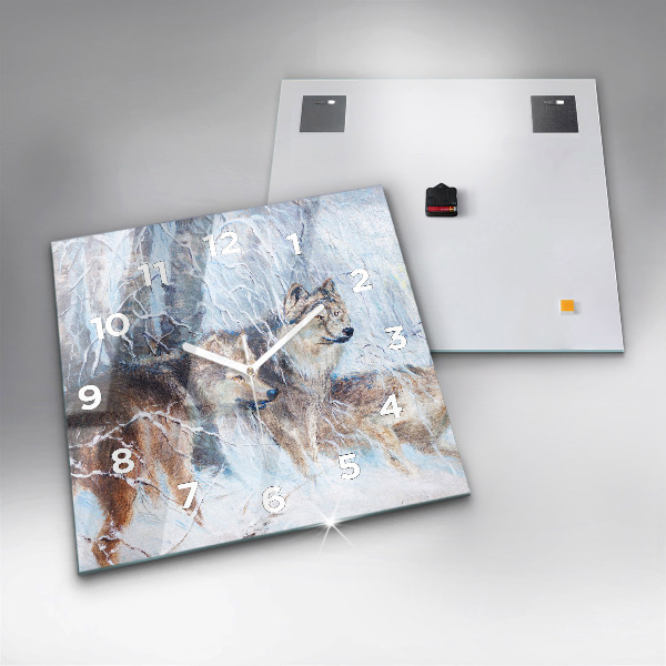 Čtvercové nástěnné hodiny Vlci v lese