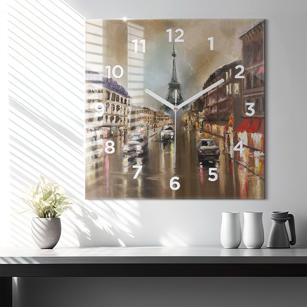 Čtvercové nástěnné hodiny Architektura města Paříže