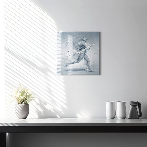 Čtvercové nástěnné hodiny Běžící muž