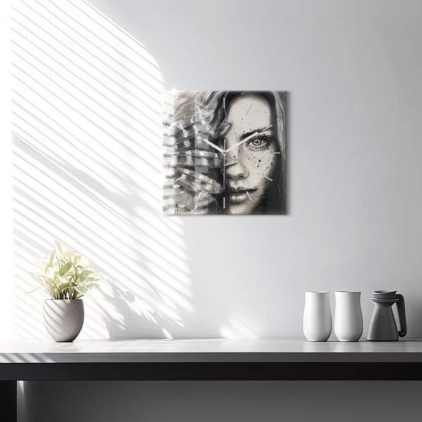 Čtvercové nástěnné hodiny Malovaný portrét