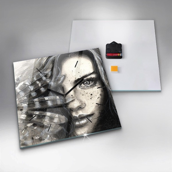 Čtvercové nástěnné hodiny Malovaný portrét