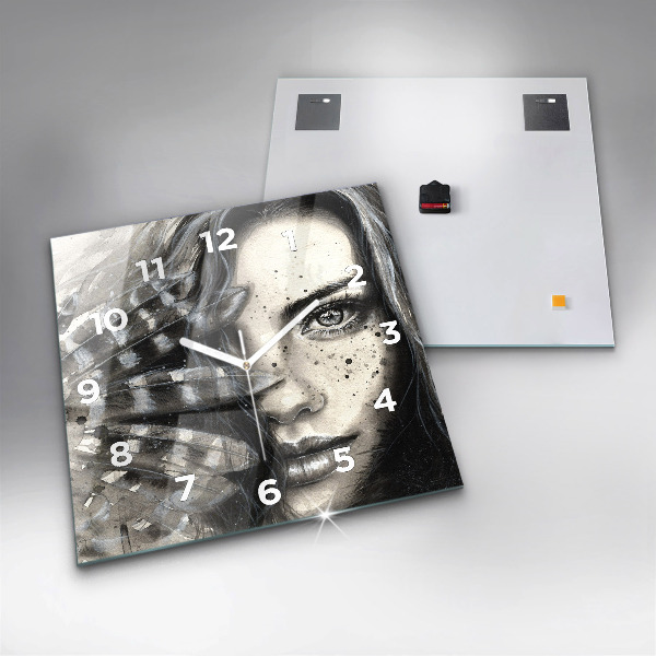 Čtvercové nástěnné hodiny Malovaný portrét