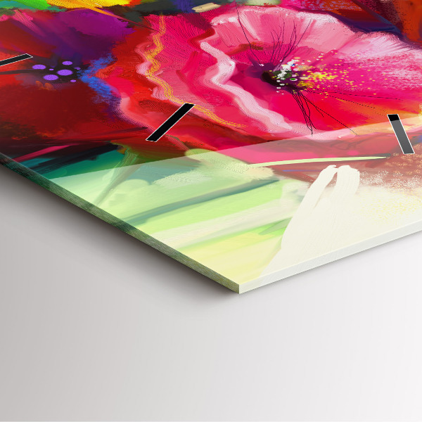 Čtvercové nástěnné hodiny Barevné máky