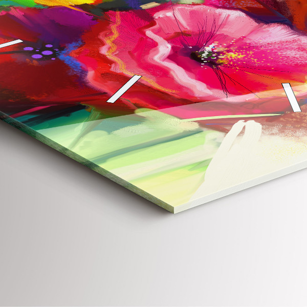 Čtvercové nástěnné hodiny Barevné máky