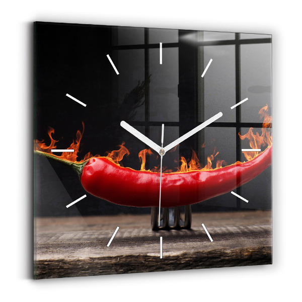 Čtvercové nástěnné hodiny Pepřová paprika