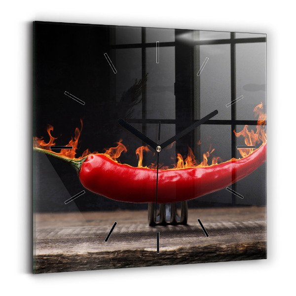 Čtvercové nástěnné hodiny Pepřová paprika