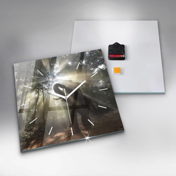 Čtvercové nástěnné hodiny Slon v džungli