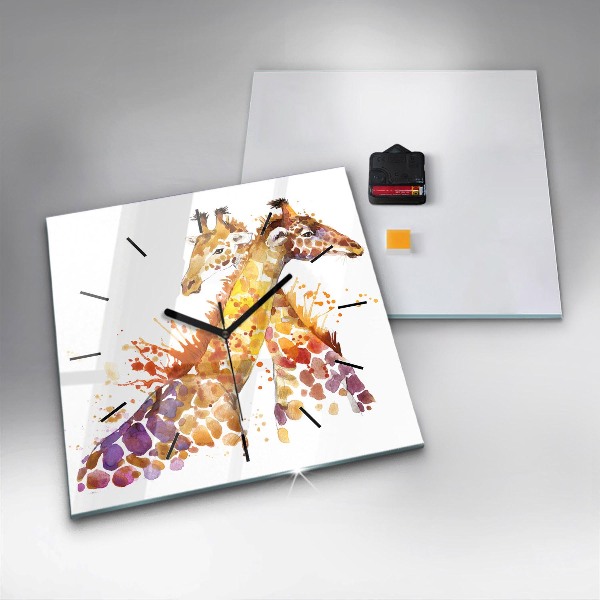 Čtvercové nástěnné hodiny Žirafa - akvarel