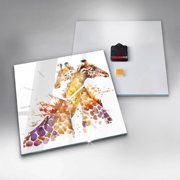 Čtvercové nástěnné hodiny Žirafa - akvarel