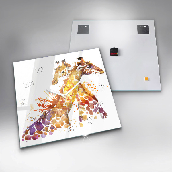 Čtvercové nástěnné hodiny Žirafa - akvarel