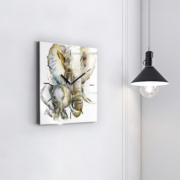 Čtvercové nástěnné hodiny Malovaná zvířata sloni