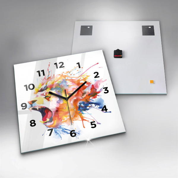 Čtvercové nástěnné hodiny Lev - akvarel