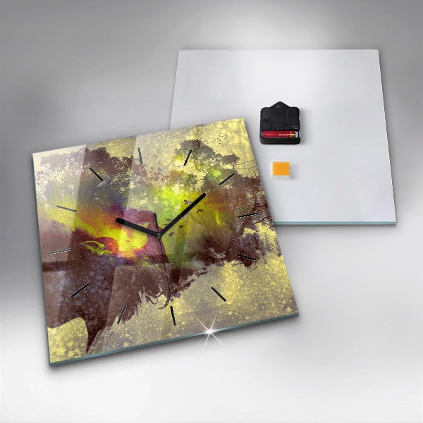 Čtvercové nástěnné hodiny Žena v lese