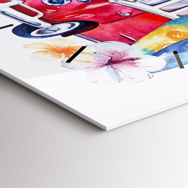 Čtvercové nástěnné hodiny Auto a nápis Surfování