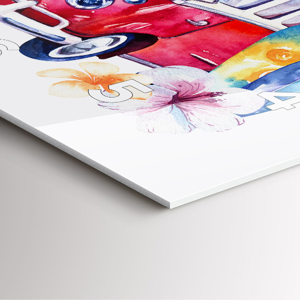 Čtvercové nástěnné hodiny Auto a nápis Surfování