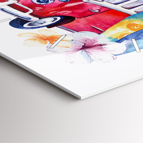 Čtvercové nástěnné hodiny Auto a nápis Surfování