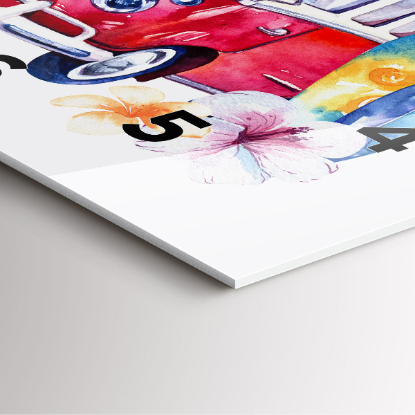 Čtvercové nástěnné hodiny Auto a nápis Surfování