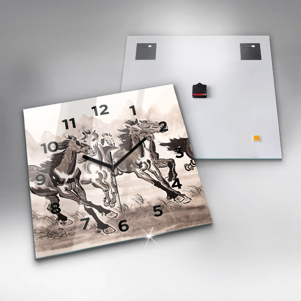 Čtvercové nástěnné hodiny Cválající koně