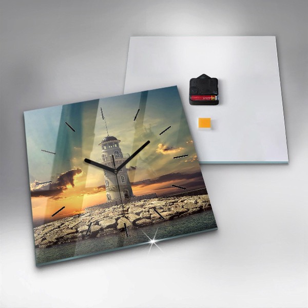 Čtvercové nástěnné hodiny Maják na vodě