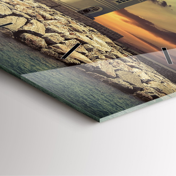 Čtvercové nástěnné hodiny Maják na vodě