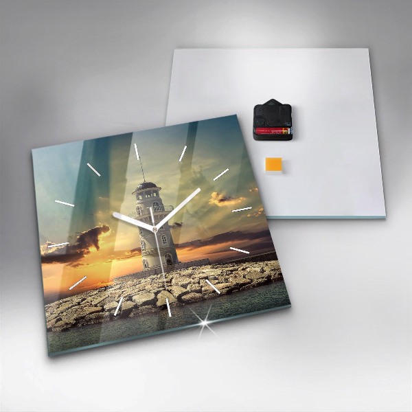 Čtvercové nástěnné hodiny Maják na vodě