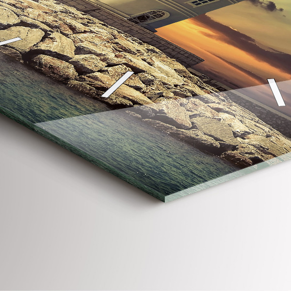 Čtvercové nástěnné hodiny Maják na vodě