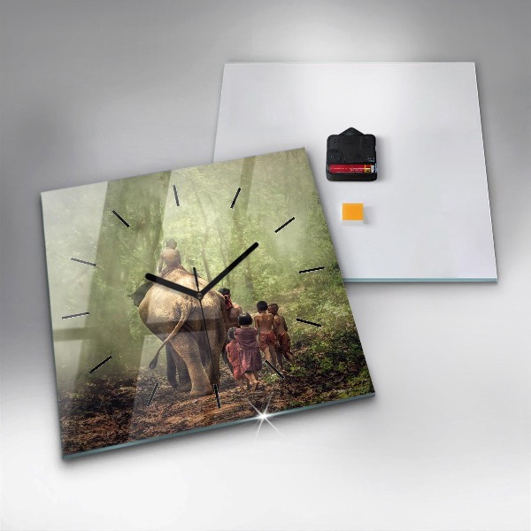 Čtvercové nástěnné hodiny Děti vedoucí slona