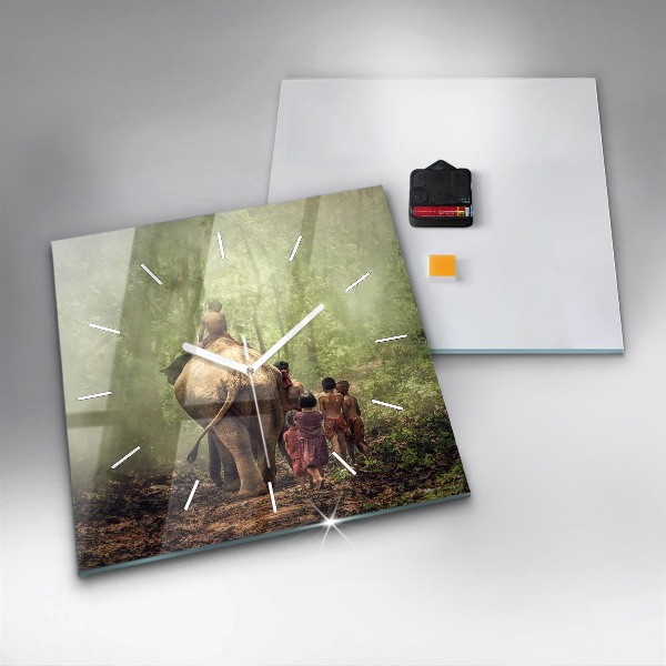 Čtvercové nástěnné hodiny Děti vedoucí slona