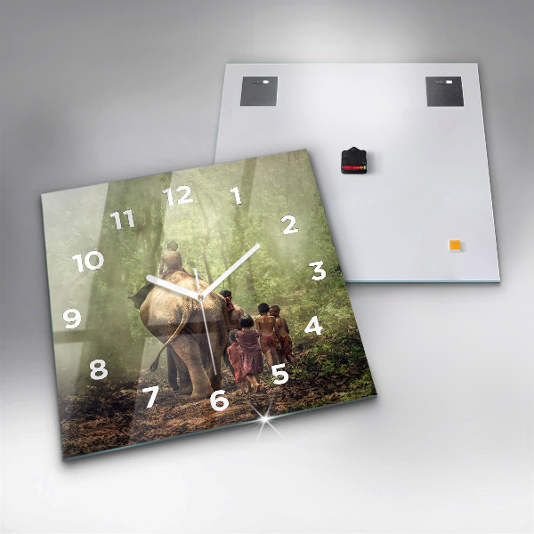 Čtvercové nástěnné hodiny Děti vedoucí slona