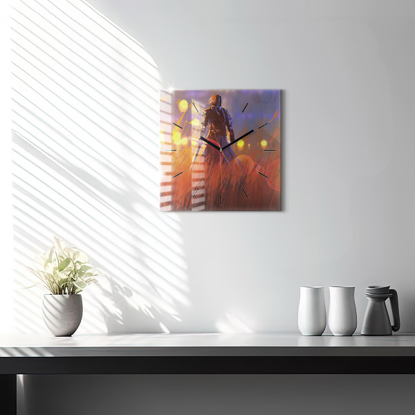 Čtvercové nástěnné hodiny Rytíř s mečem