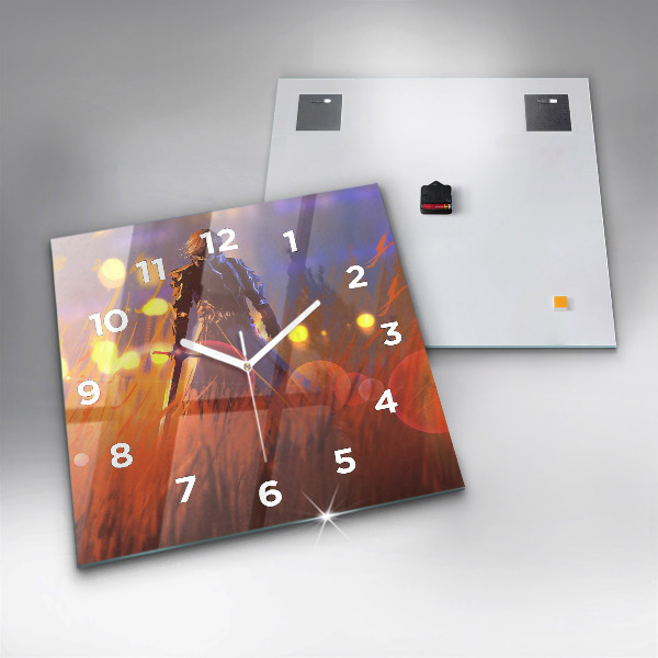 Čtvercové nástěnné hodiny Rytíř s mečem